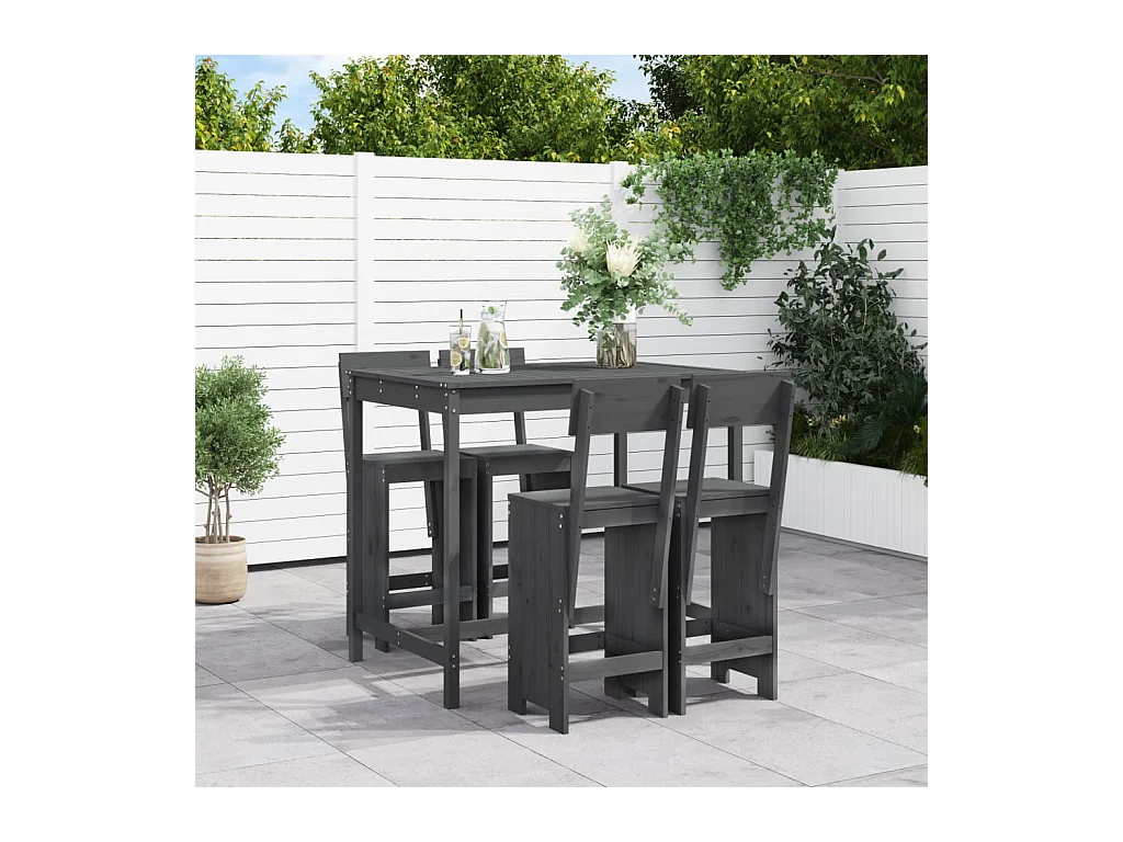 Set Bar da Giardino 5 pz Grigio in Legno Massello di Pino