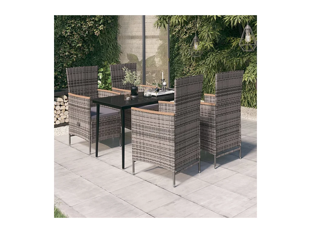 Ensemble à manger de jardin avec coussins 5 pcs Gris
