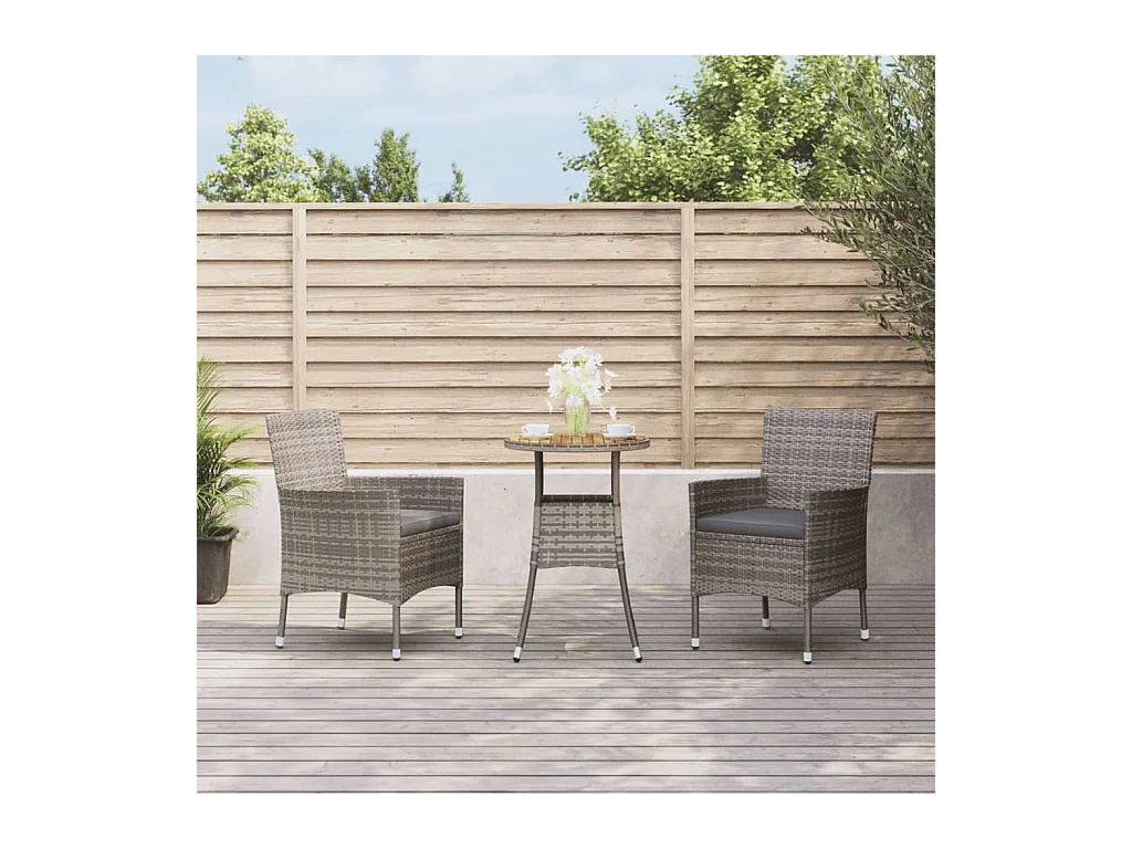 Ensemble de bistro de jardin 3 pcs coussins gris poly rotin