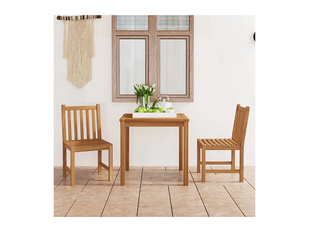 Ensemble de salle à manger de jardin 3 pièces 80 x 80 cm en bois de teck massif