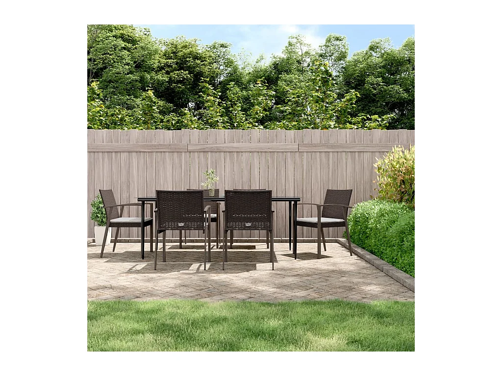 Ensemble à manger de jardin 7 pcs coussins résine tressée acier