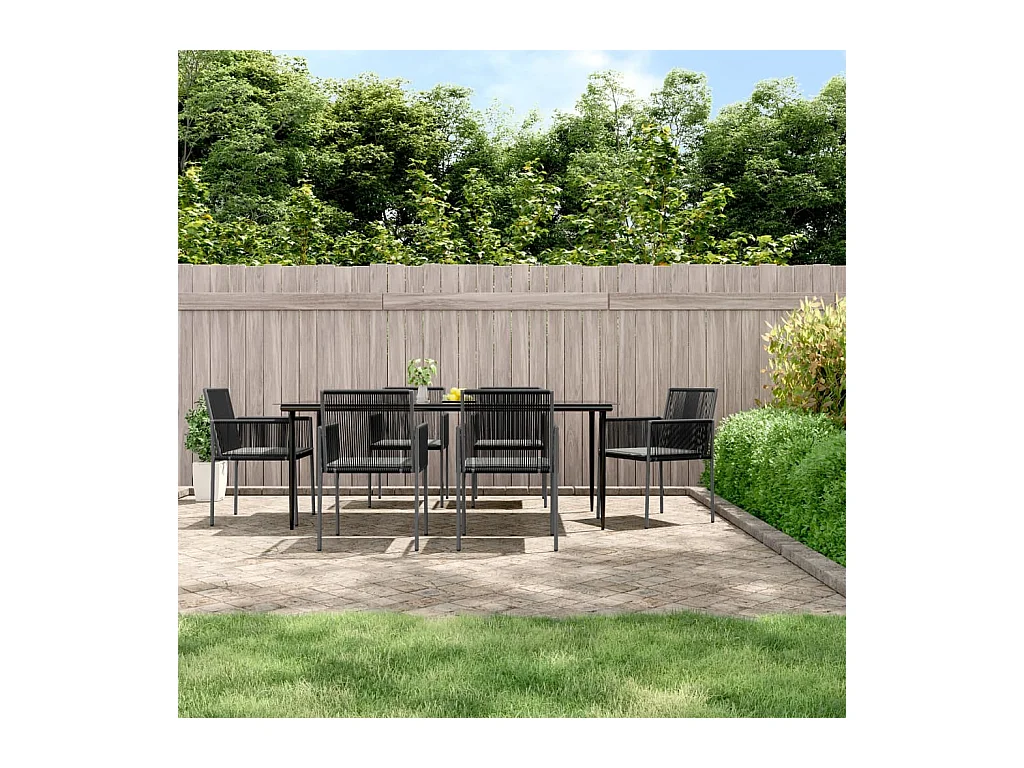 Ensemble à manger de jardin coussins 7 pcs noir rotin et acier