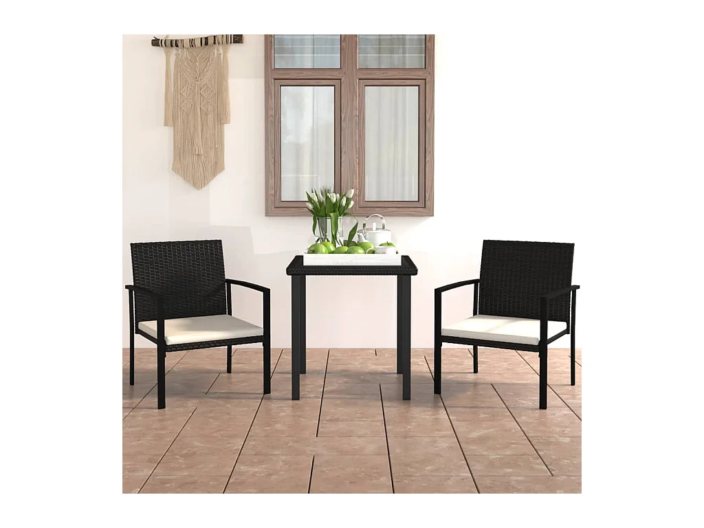 Ensemble à manger de jardin 3 pcs Résine tressée Noir