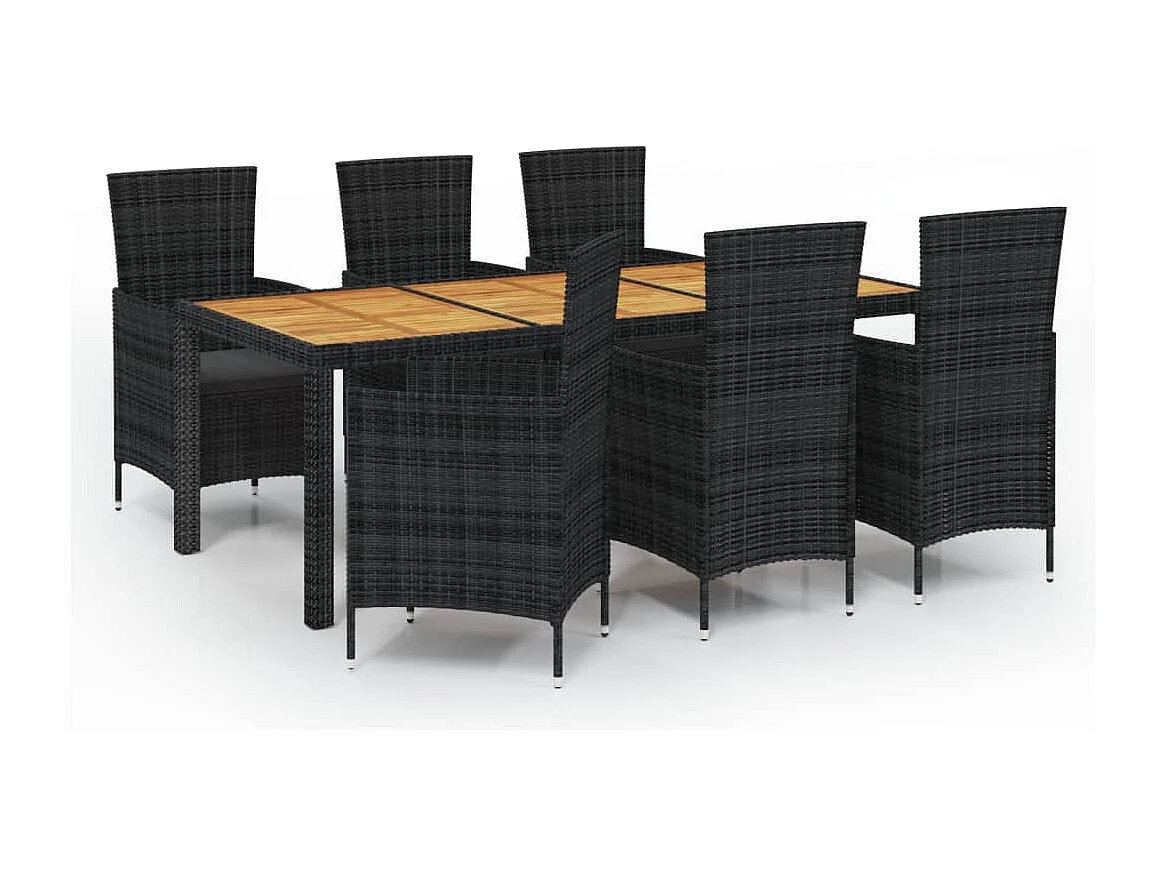 Set da Pranzo da Giardino 7 pz con Cuscini in Polyrattan Nero