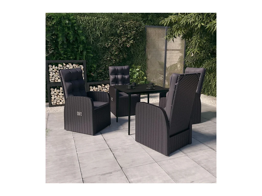 Ensemble à manger de jardin avec coussins 5 pcs Noir