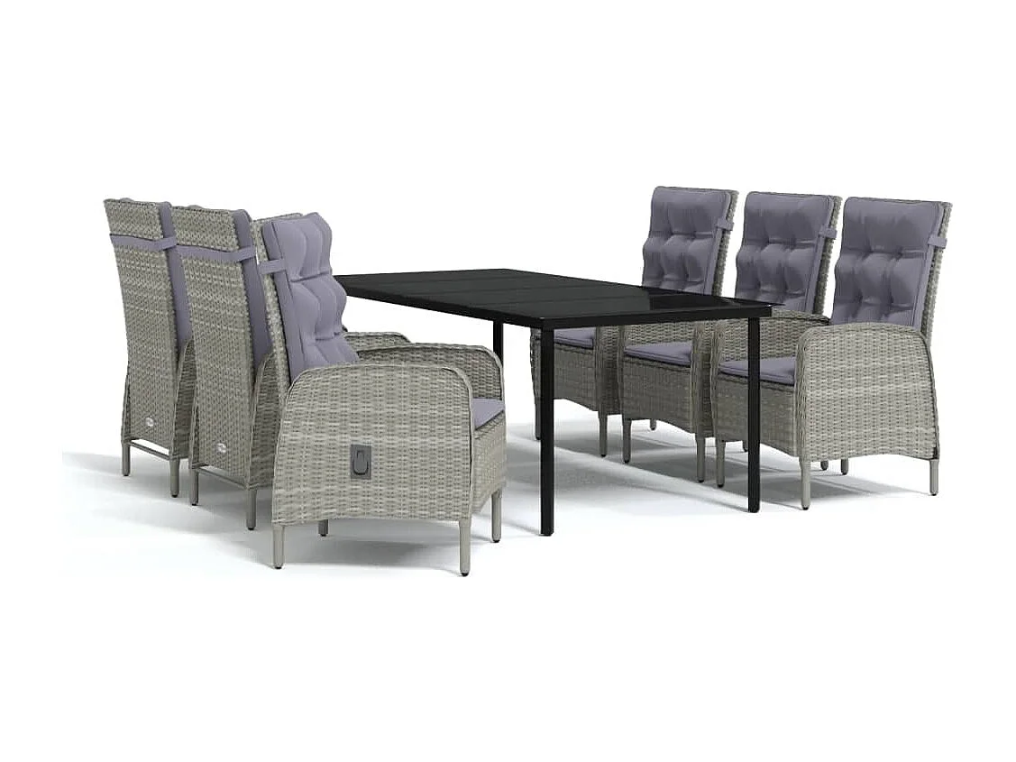 7-delige Tuinset met kussens grijs en zwart