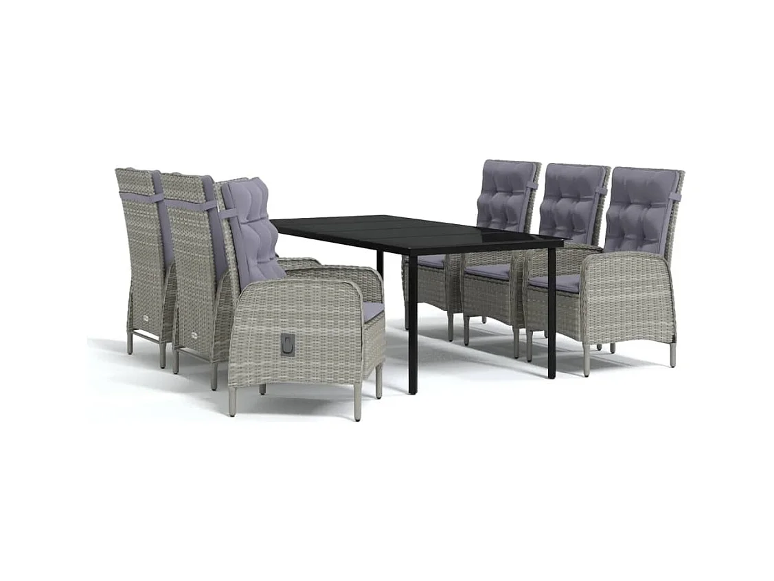 Ensemble à manger de jardin coussins 7pcs Gris et noir
