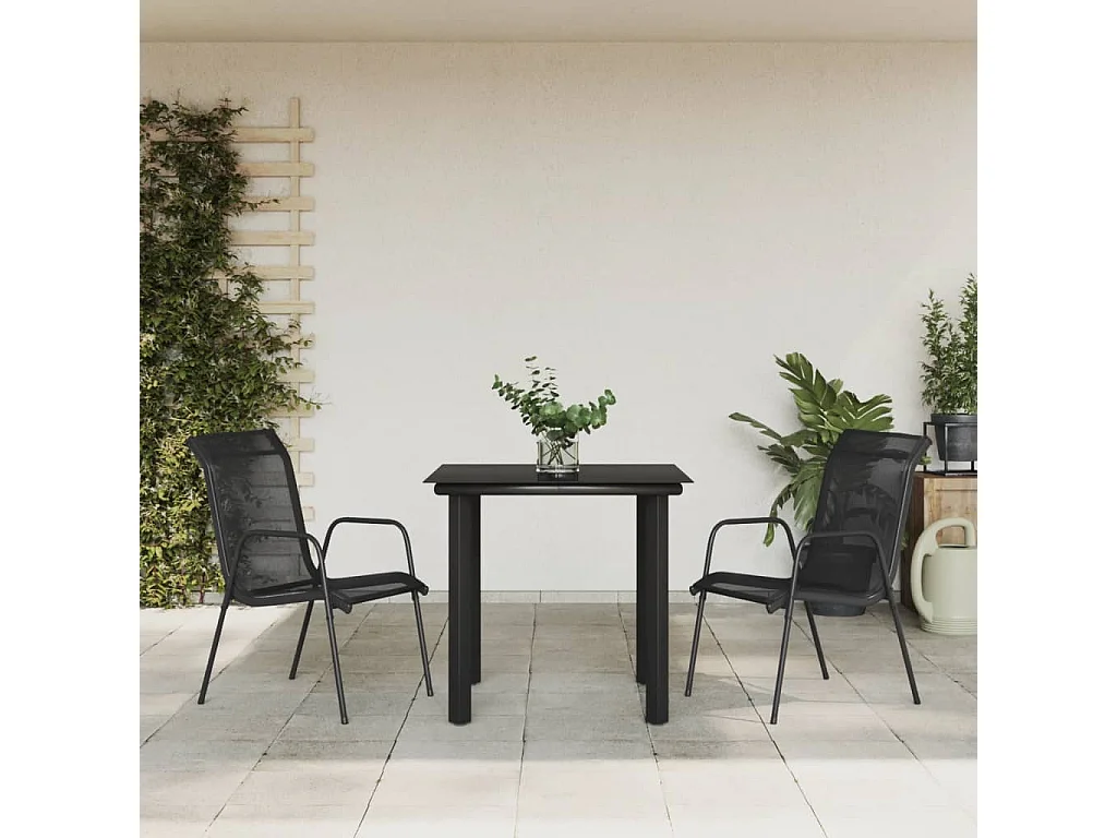 Ensemble à manger de jardin 3 pcs noir textilène et acier