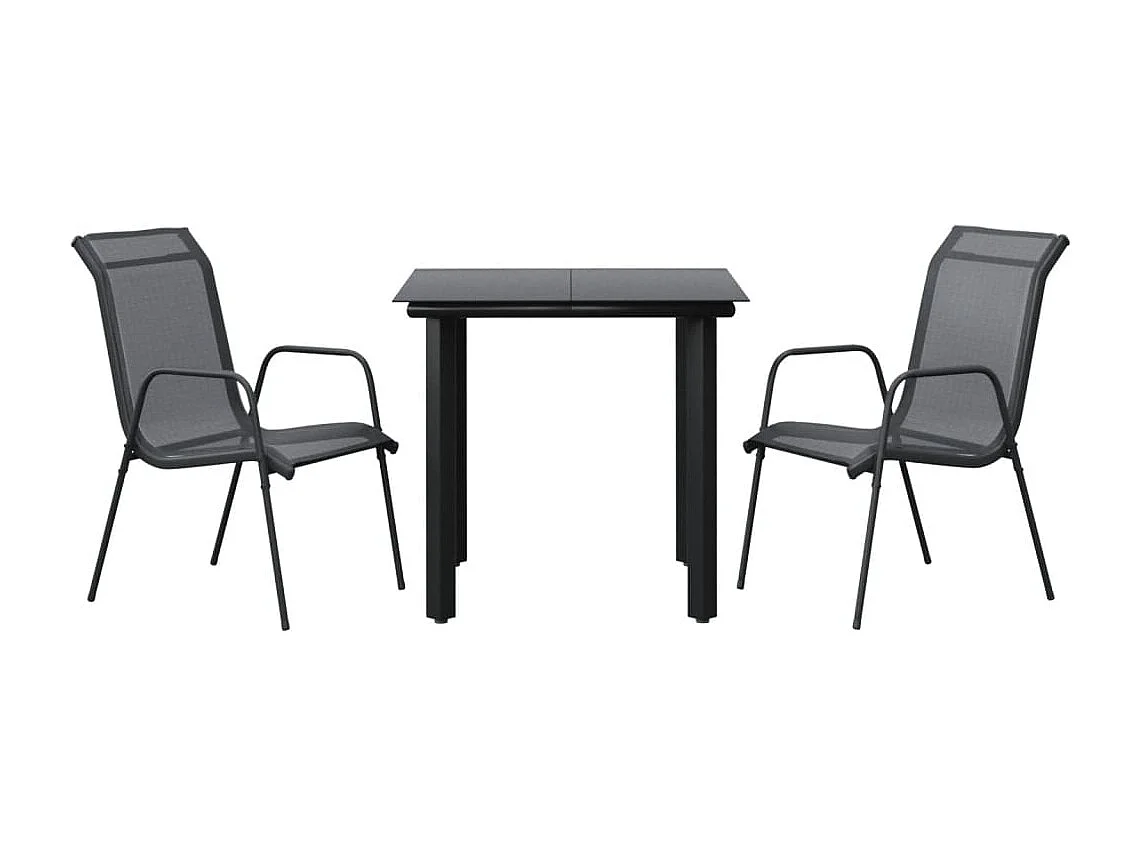 Ensemble à manger de jardin 3 pcs noir textilène et acier