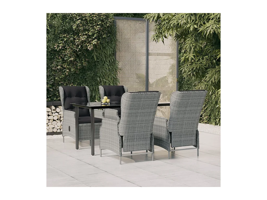 Ensemble à manger de jardin 5 pcs Gris clair Résine tressée
