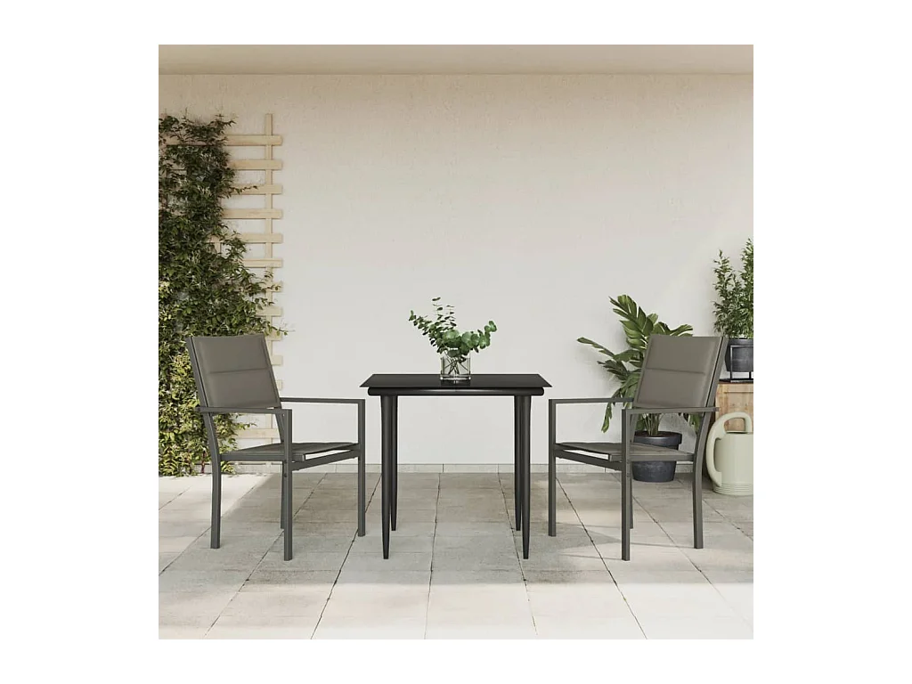 Ensemble à manger de jardin 3 pcs noir textilène et acier