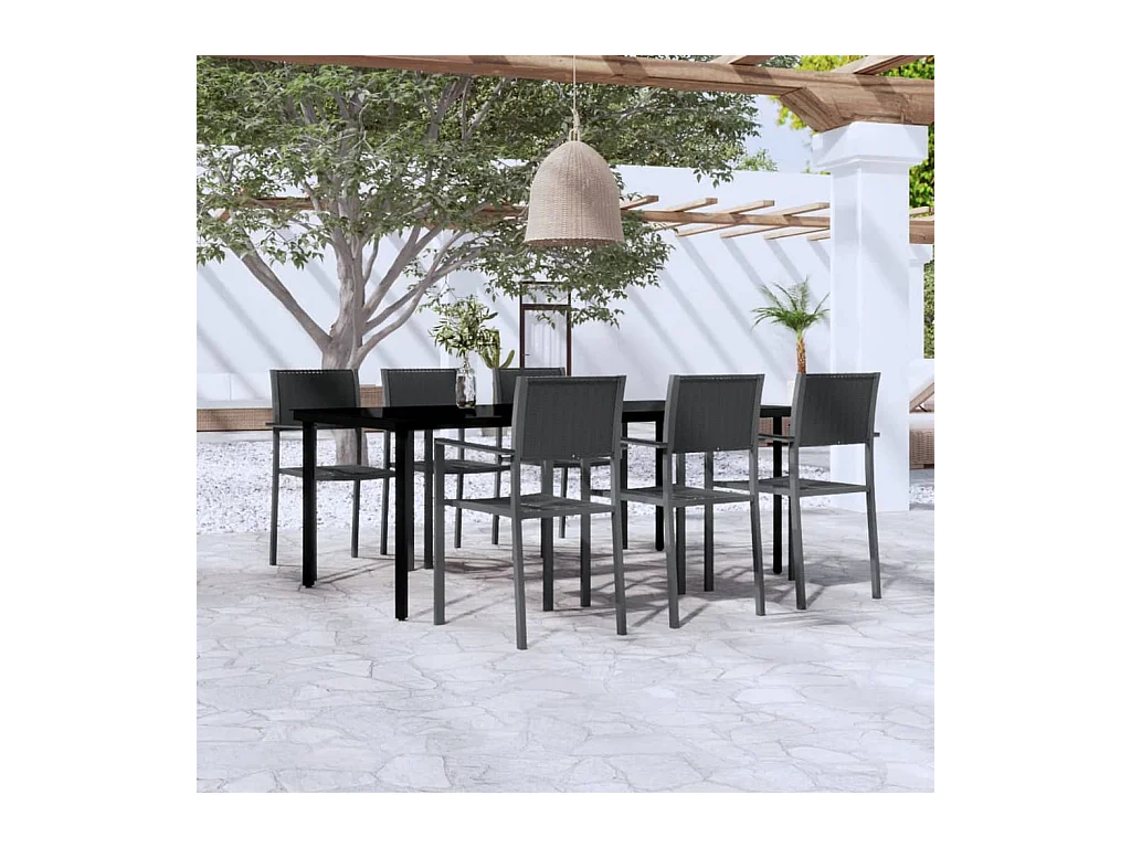 Juego de comedor para jardín 7 piezas negro
