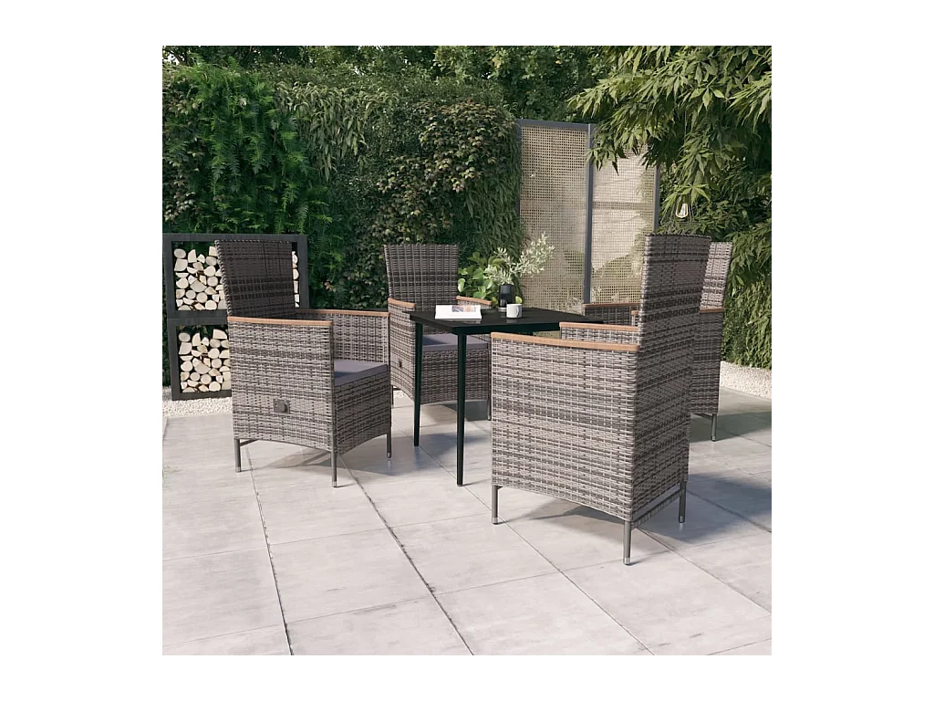 Ensemble à manger de jardin avec coussins 5 pcs Gris
