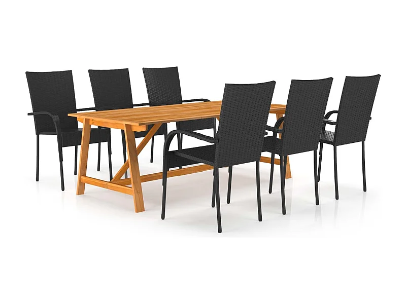 Ensemble à manger de jardin 7 pcs Noir