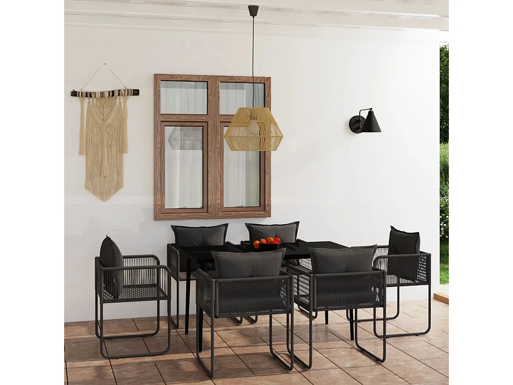 Ensemble à manger de jardin 7 pcs Noir