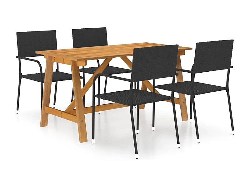 5 pcs conjunto de jantar para jardim preto