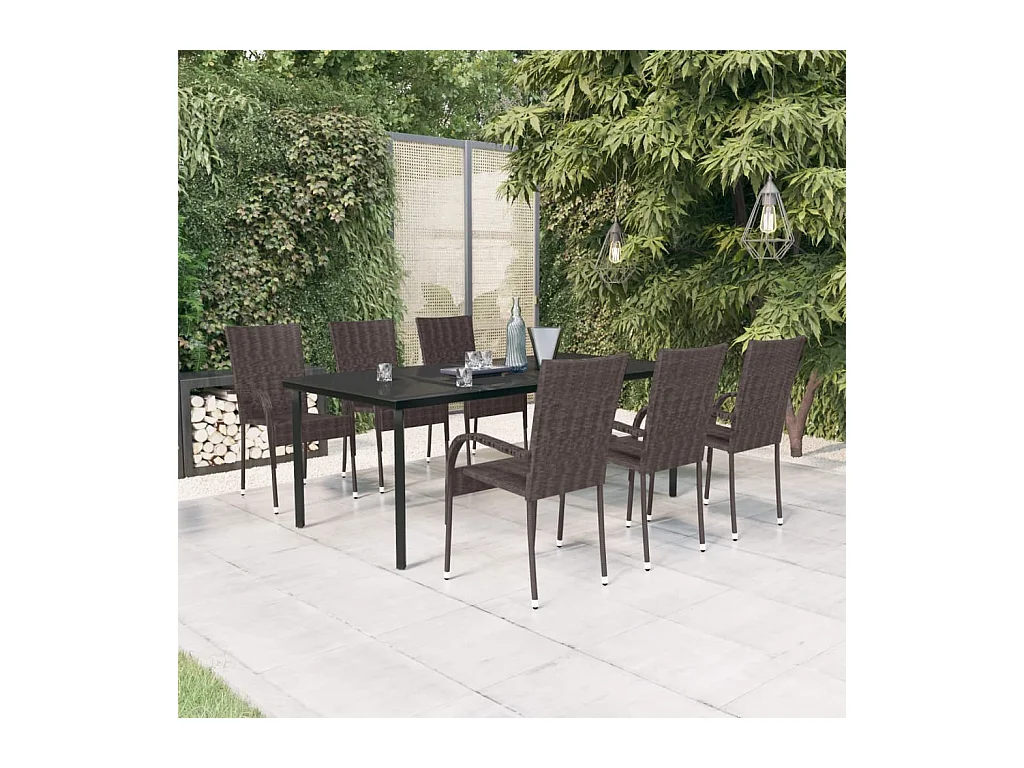 Ensemble à manger de jardin 7 pcs Marron et noir