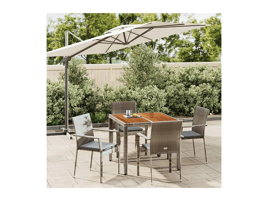 Ensemble à manger de jardin 5 pcs coussins gris résine tressée