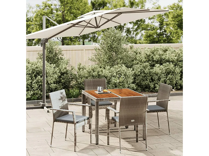 Set da Pranzo da Giardino 5 pz con Cuscini in Polyrattan Grigio