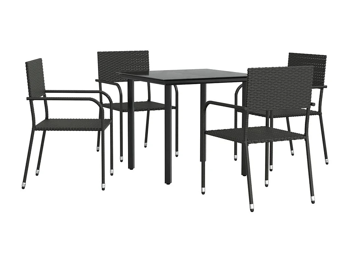 5 pcs conjunto de jantar para jardim vime PE e aço preto