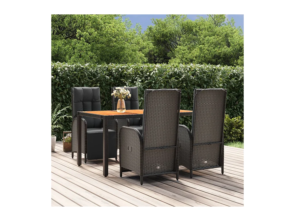 Ensemble à manger de jardin coussins 5pcs Noir Résine tressée