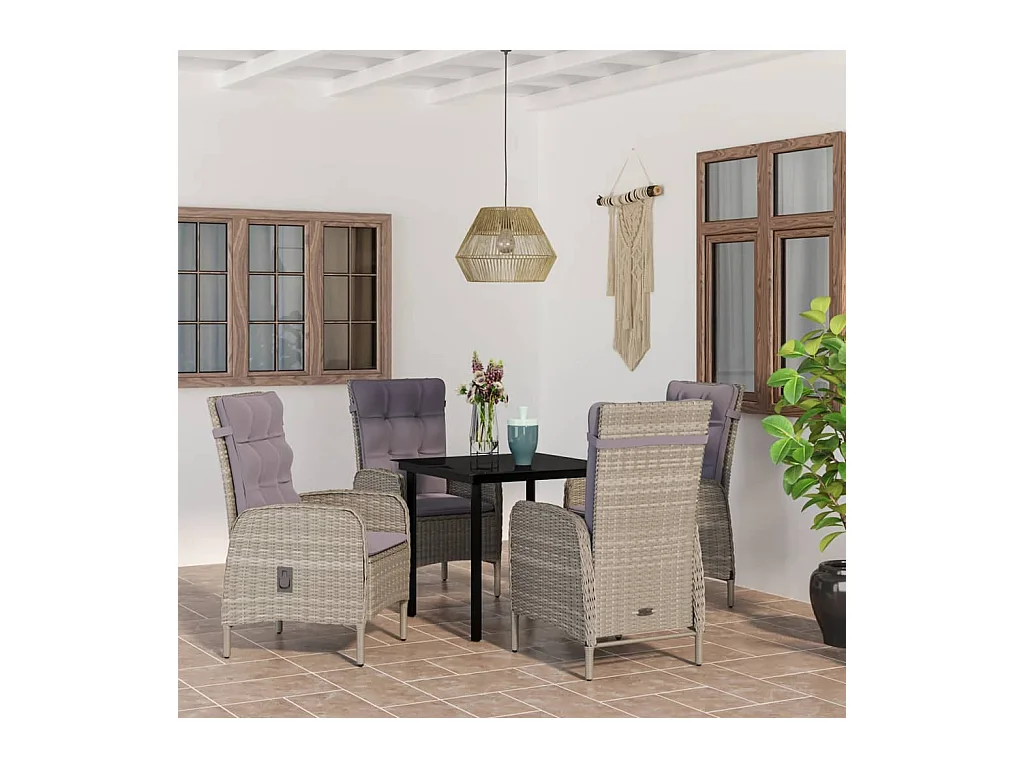 Ensemble à manger de jardin et coussins 5pcs Gris/noir