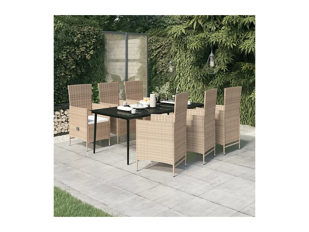 Ensemble à manger de jardin avec coussins 7 pcs Beige