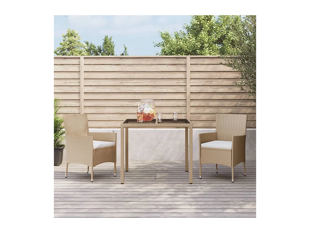 Ensemble à manger de jardin et coussins 3 pcs Beige poly rotin
