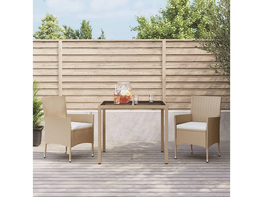 Ensemble à manger de jardin et coussins 3 pcs Beige poly rotin