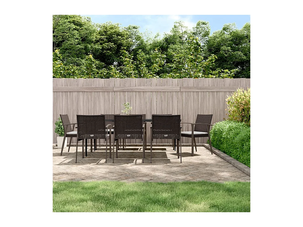 Ensemble à manger de jardin 9 pcs coussins résine tressée acier
