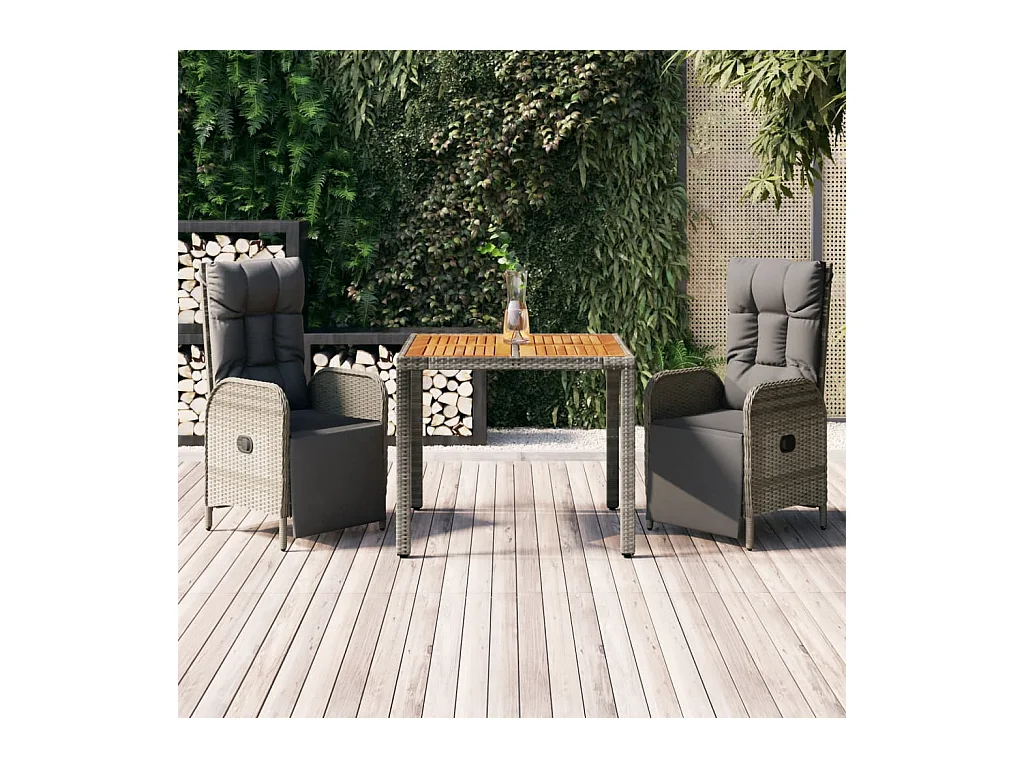 Ensemble à manger de jardin 3 pcs coussins gris résine tressée