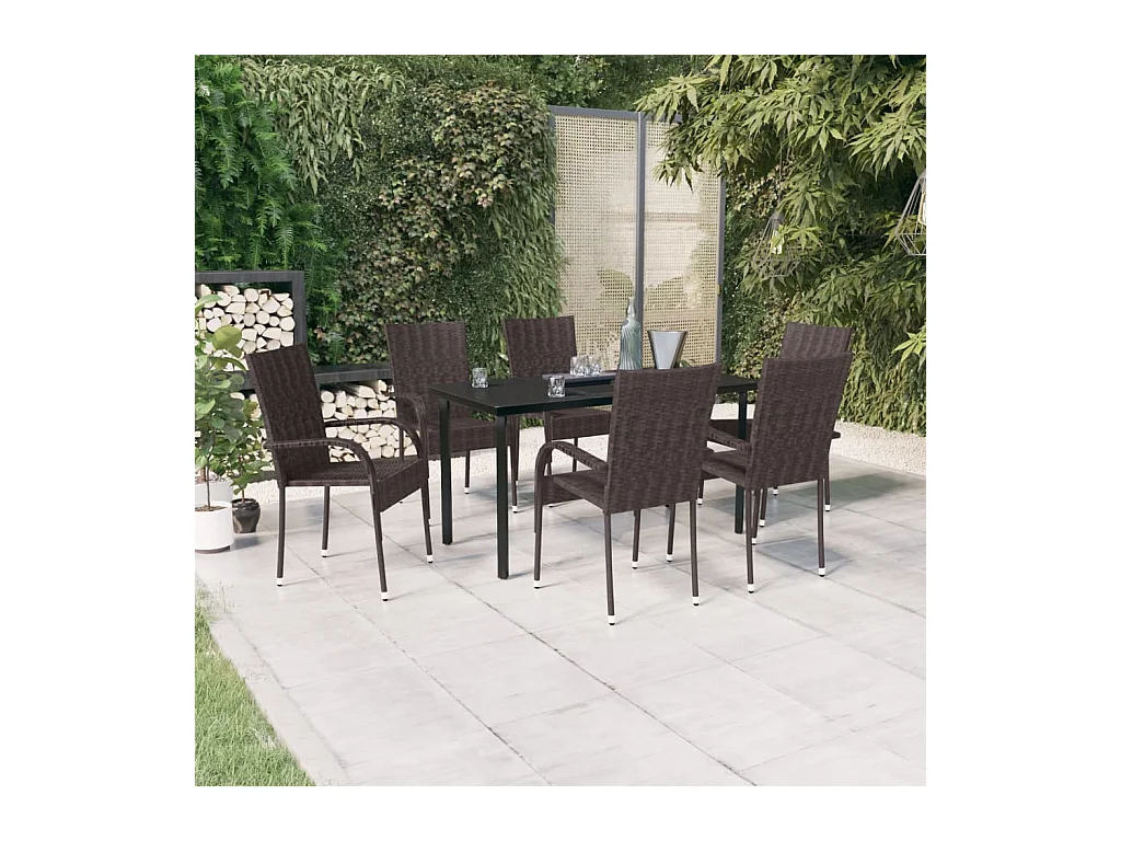 Ensemble à manger de jardin 7 pcs Marron et noir