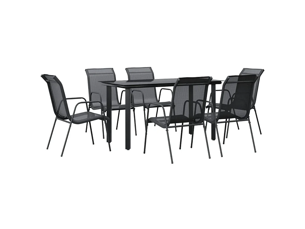 Ensemble à manger de jardin 7 pcs noir textilène et acier