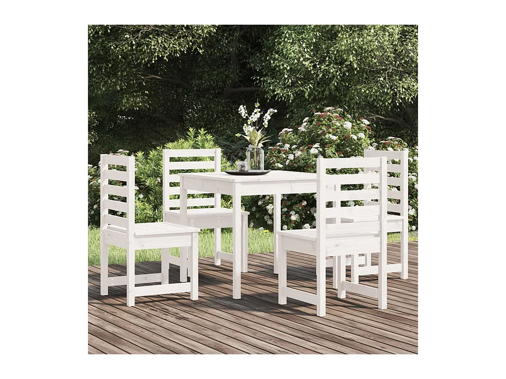 Ensemble à manger de jardin 5 pcs blanc bois massif de pin