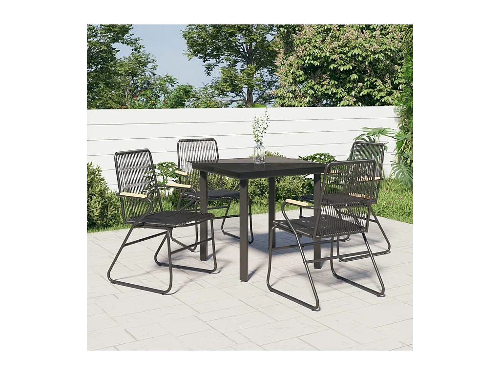 5-tlg. Garten-Essgruppe Schwarz PVC Rattan