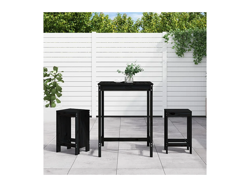 Set Bar da Giardino 3 pz Nero in Legno Massello di Pino
