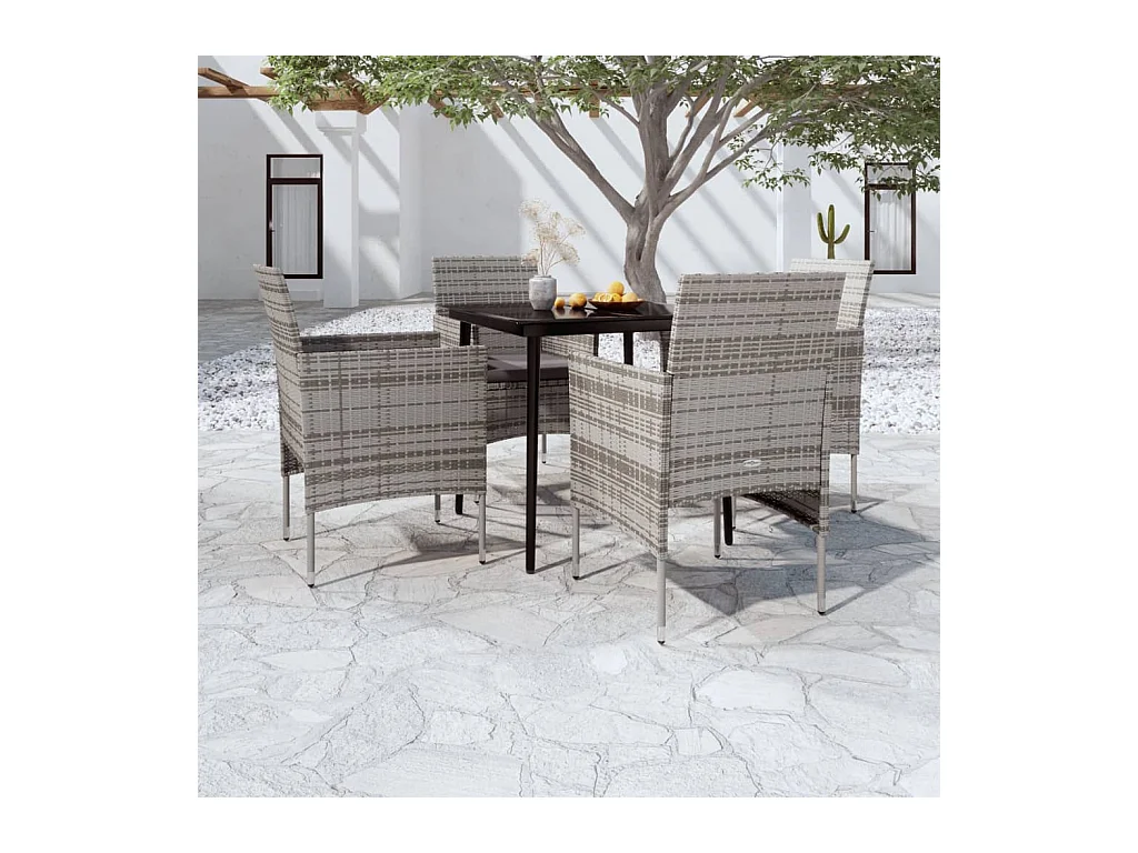 Ensemble à manger de jardin et coussins 5pcs Gris/noir