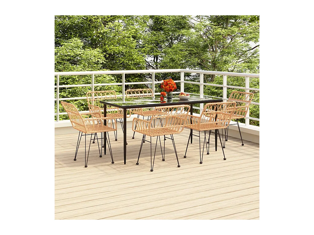 Ensemble à manger de jardin 7 pcs Résine tressée