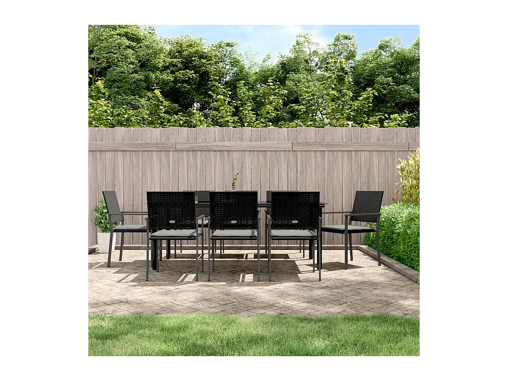 Ensemble à manger de jardin 9 pcs coussins résine tressée acier