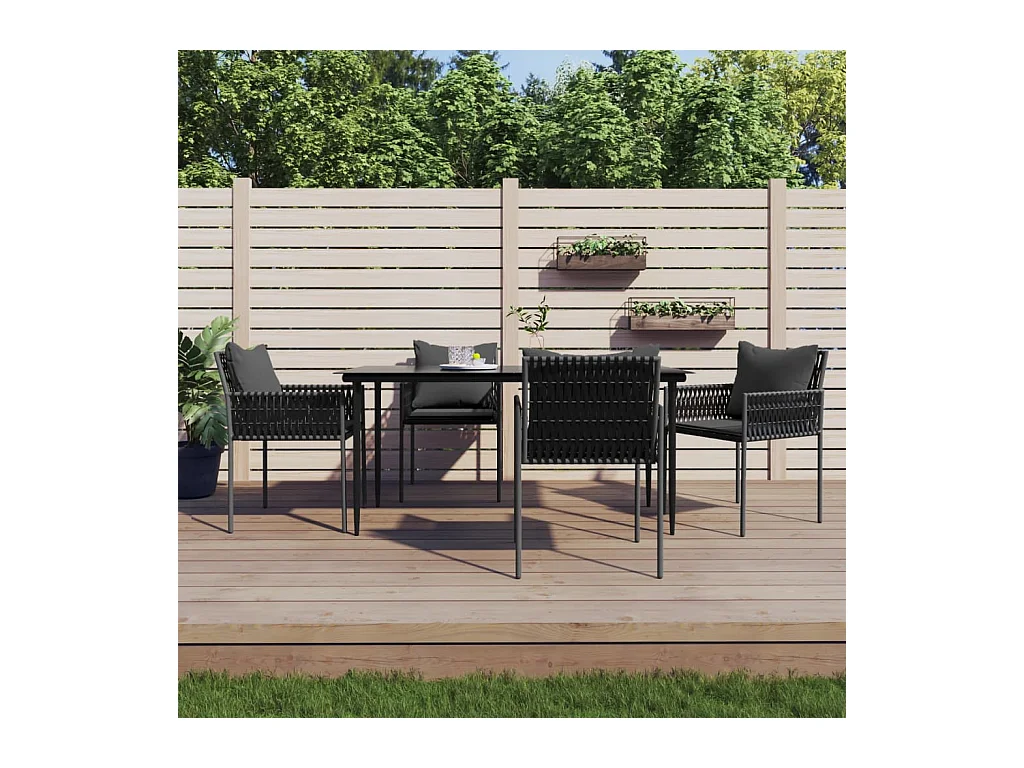 Ensemble à manger de jardin 5 pcs coussins résine tressée acier