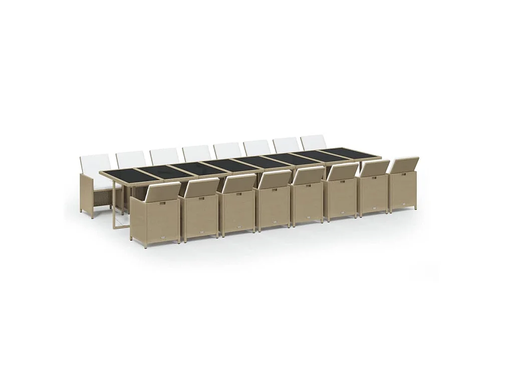 Ensemble à manger de jardin et coussins 17 pcs beige