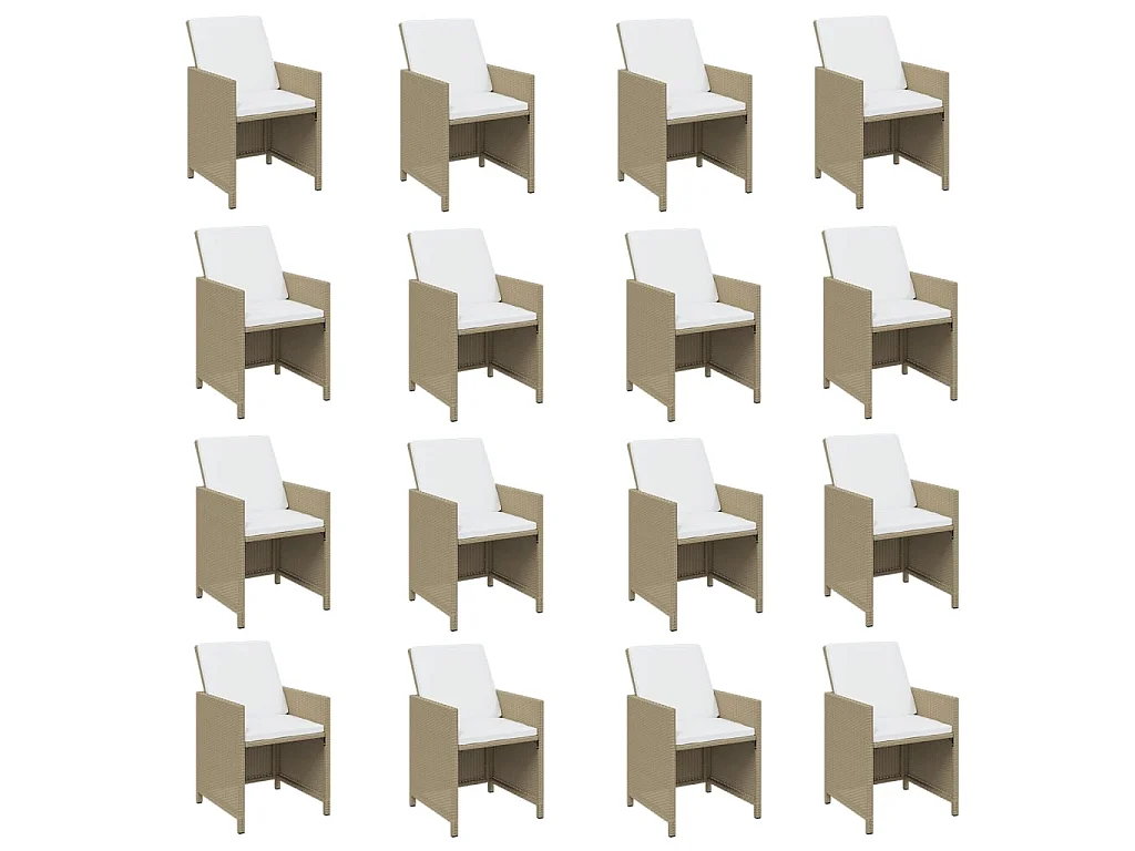 Ensemble à manger de jardin et coussins 17 pcs beige