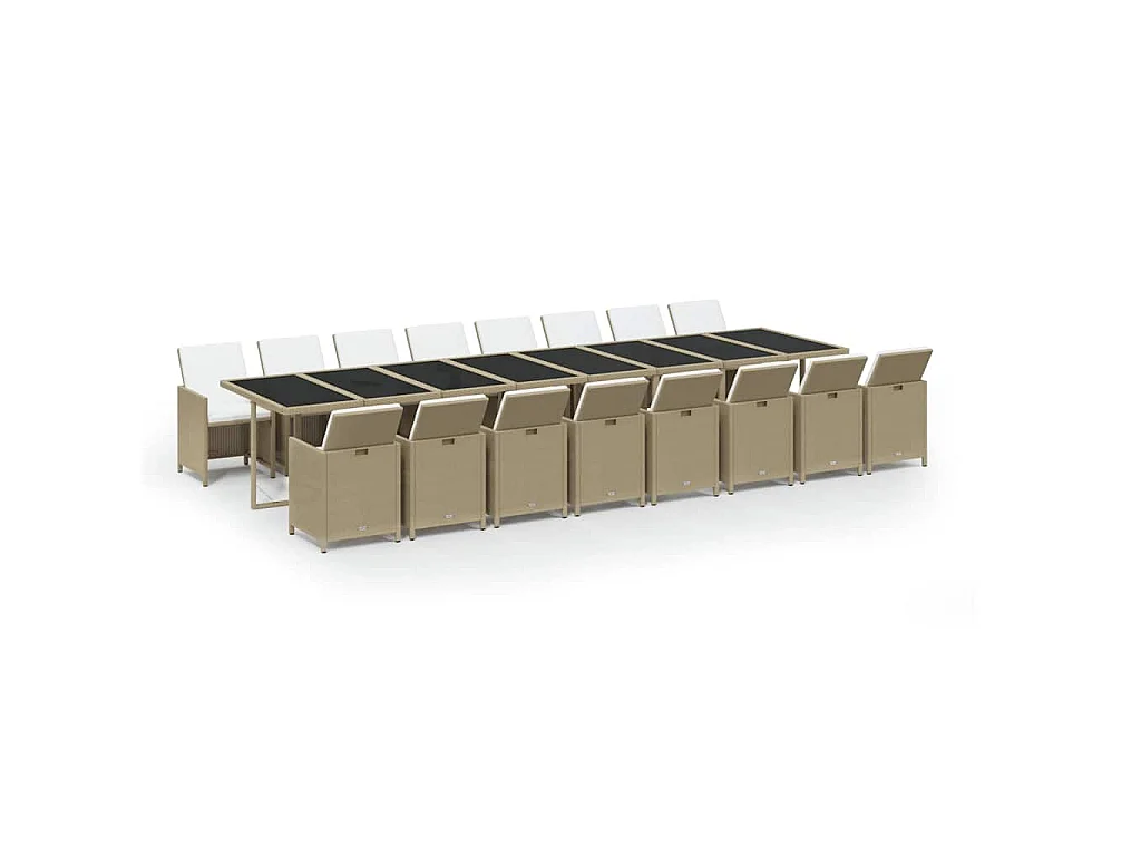 Set da Pranzo da Giardino 17 pz con Cuscini Beige in Polyrattan