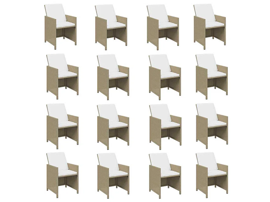 Set da Pranzo da Giardino 17 pz con Cuscini Beige in Polyrattan