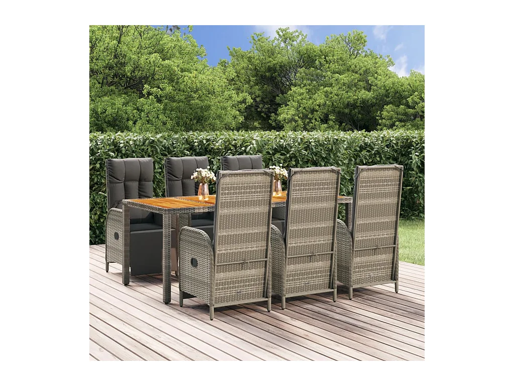 Ensemble à manger jardin et coussins 7 pcs gris rotin