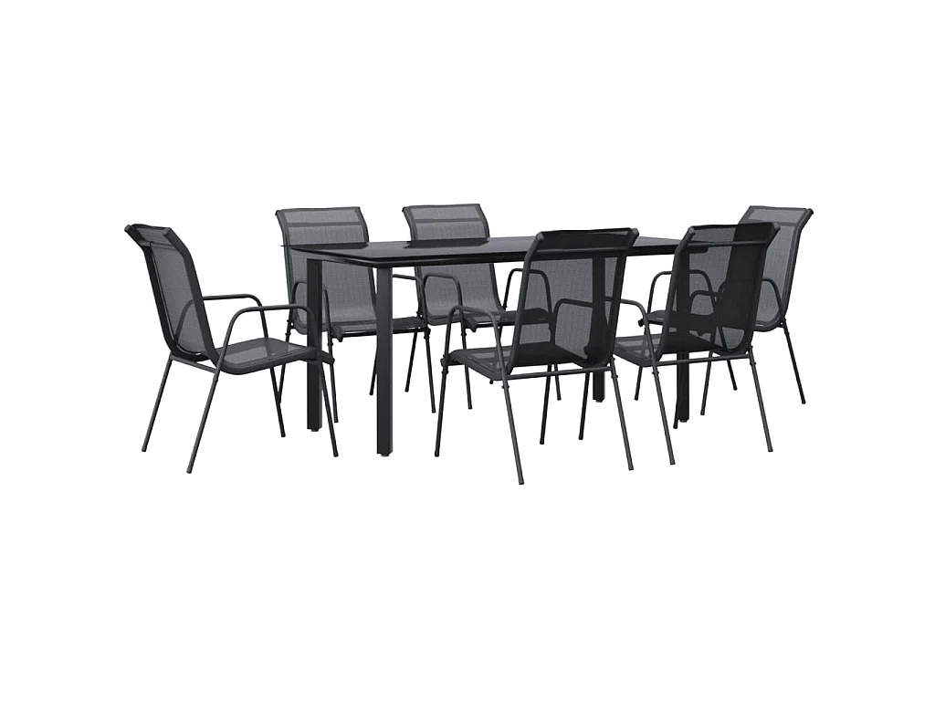 Ensemble à manger de jardin 7 pcs noir textilène et acier