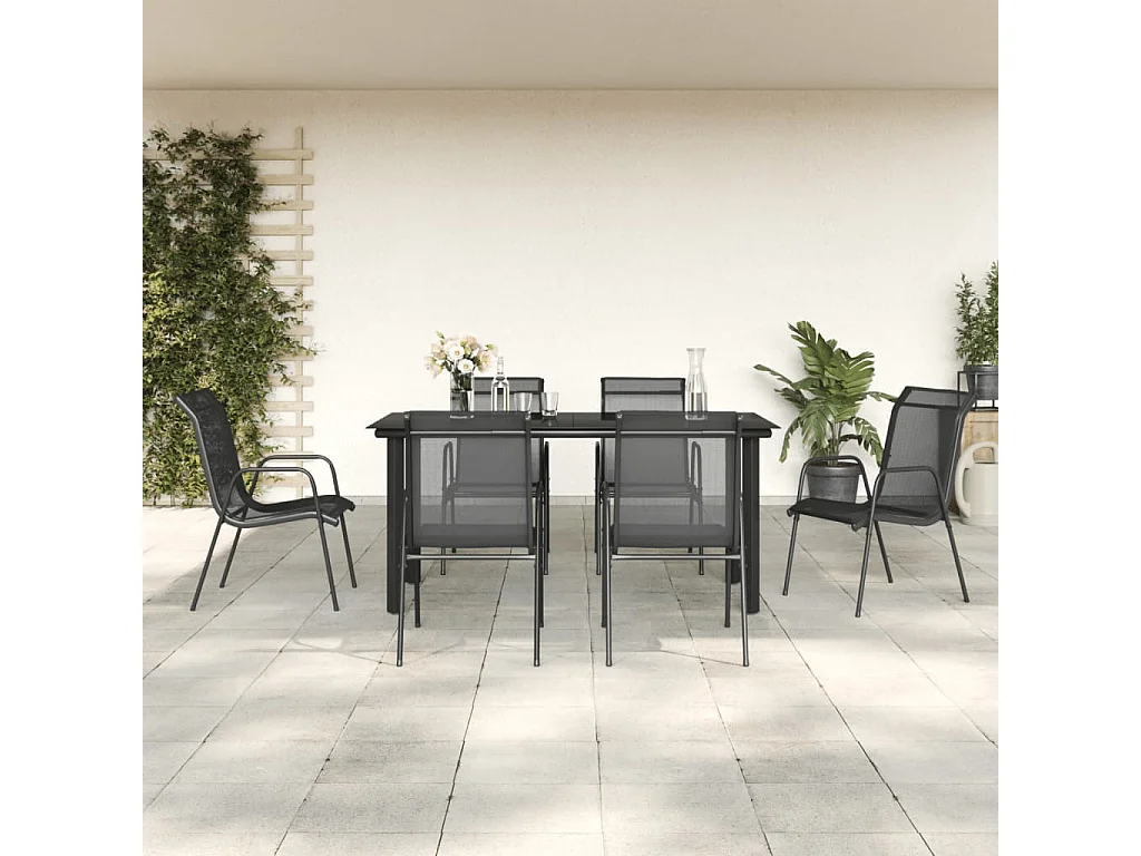 Ensemble à manger de jardin 7 pcs noir textilène et acier
