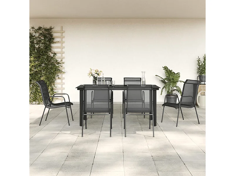 Ensemble à manger de jardin 7 pcs noir textilène et acier