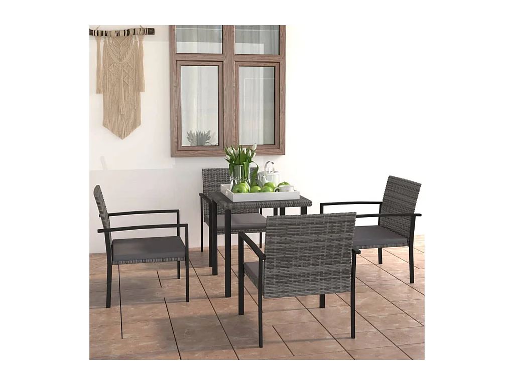 Ensemble à manger de jardin 5 pcs Résine tressée Gris