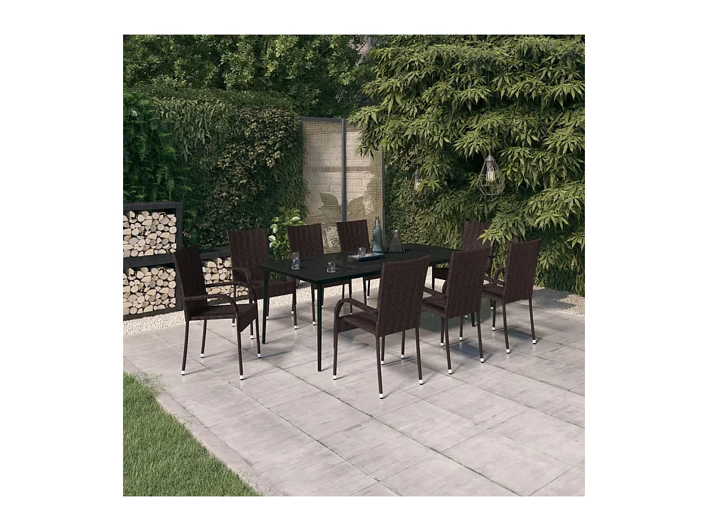 Ensemble à manger de jardin 9 pcs Marron et noir